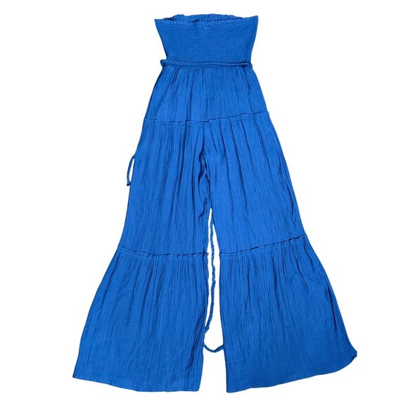 Love Tree Womens Size M Strapless Royal Blue Jumpsuit Wide Leg Boho Casual Party - Picture 3 of 11